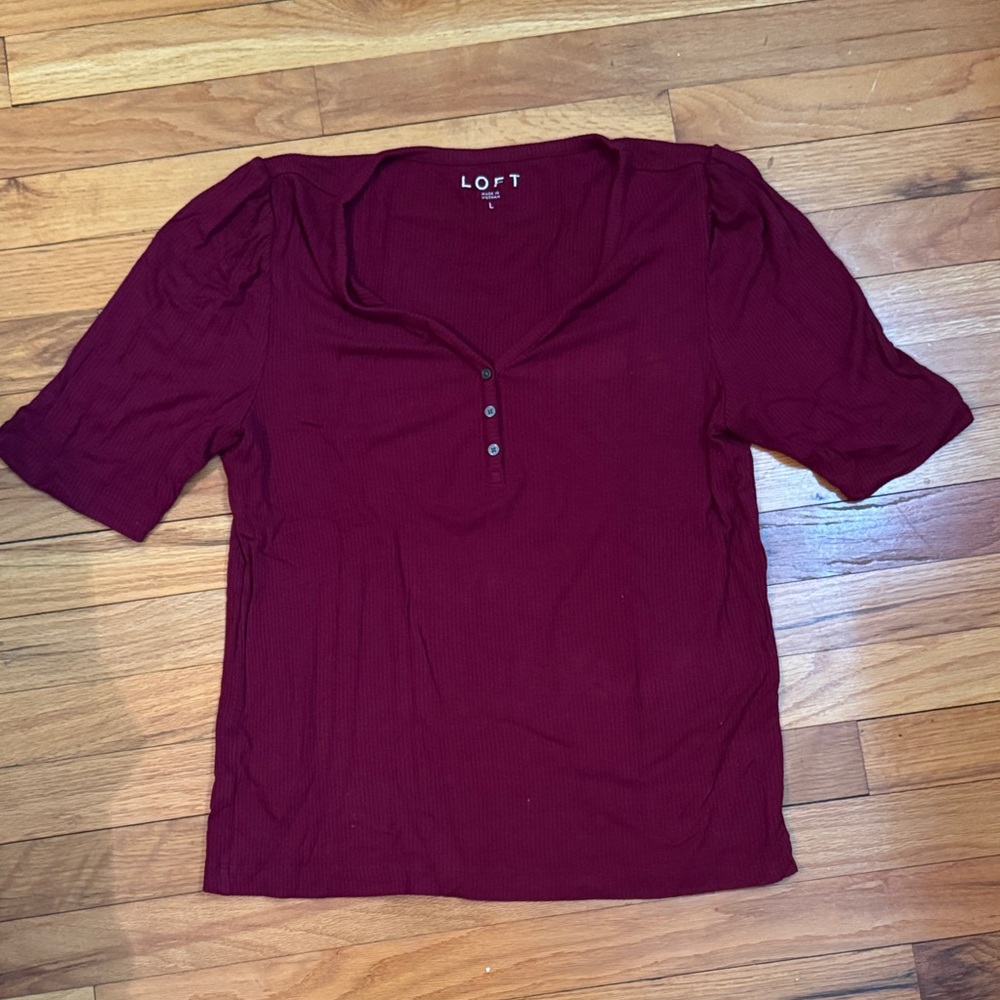 LOFT Deep Red Three Quarter Sleeve Top